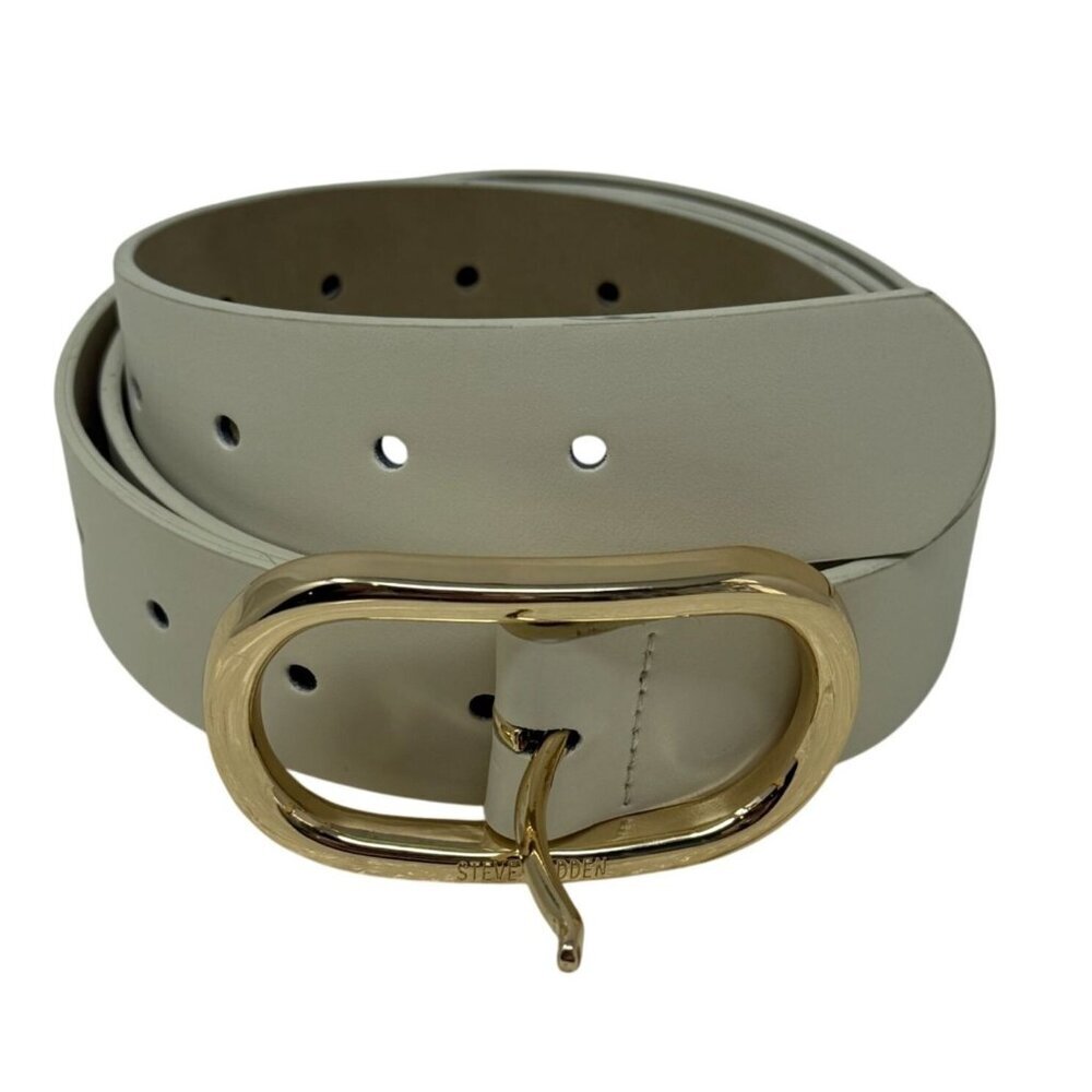 Steve Madden Bone Off White Faux Leather Belt Gold Buckle 1X